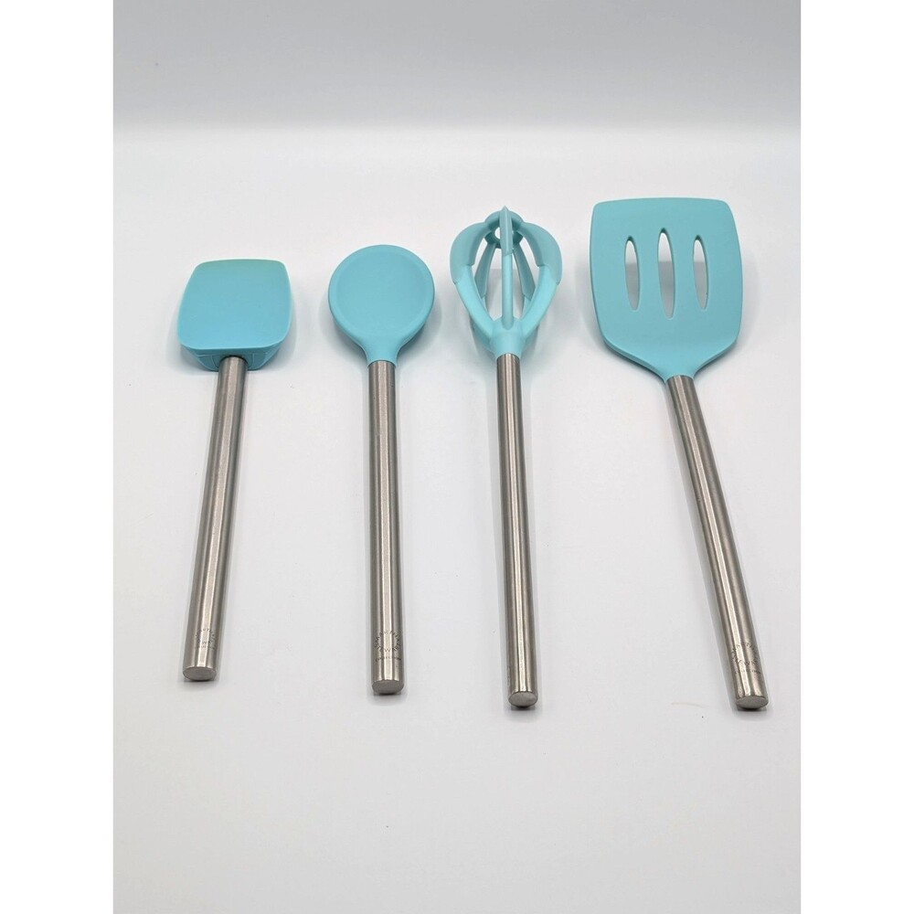 4-Pieces Martha Stewart Silicone Stainless Steel Utensils Teal Blue Cooking Set